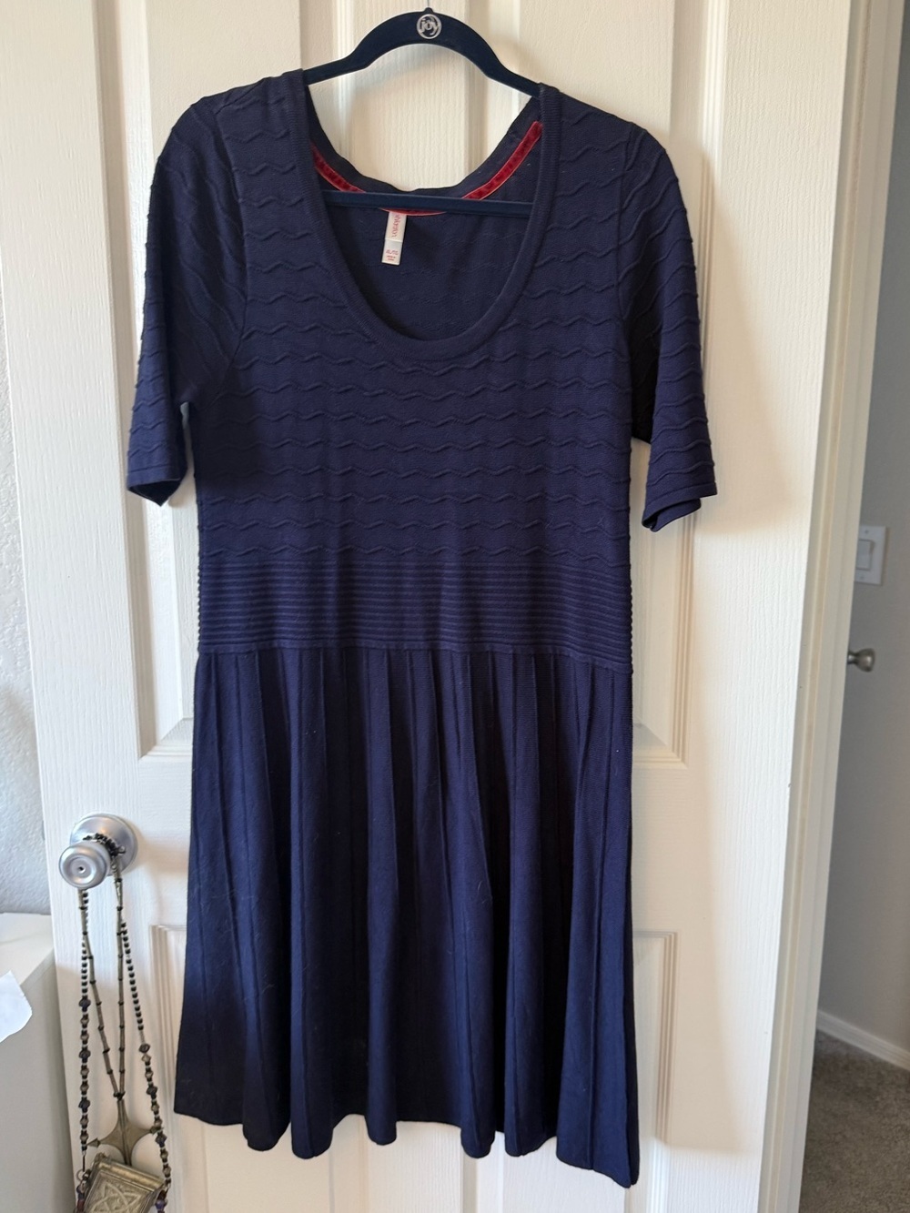Xhilaration Navy Blue Fit & Flare Knit Sweater Dress XL Textured Scoop Neck